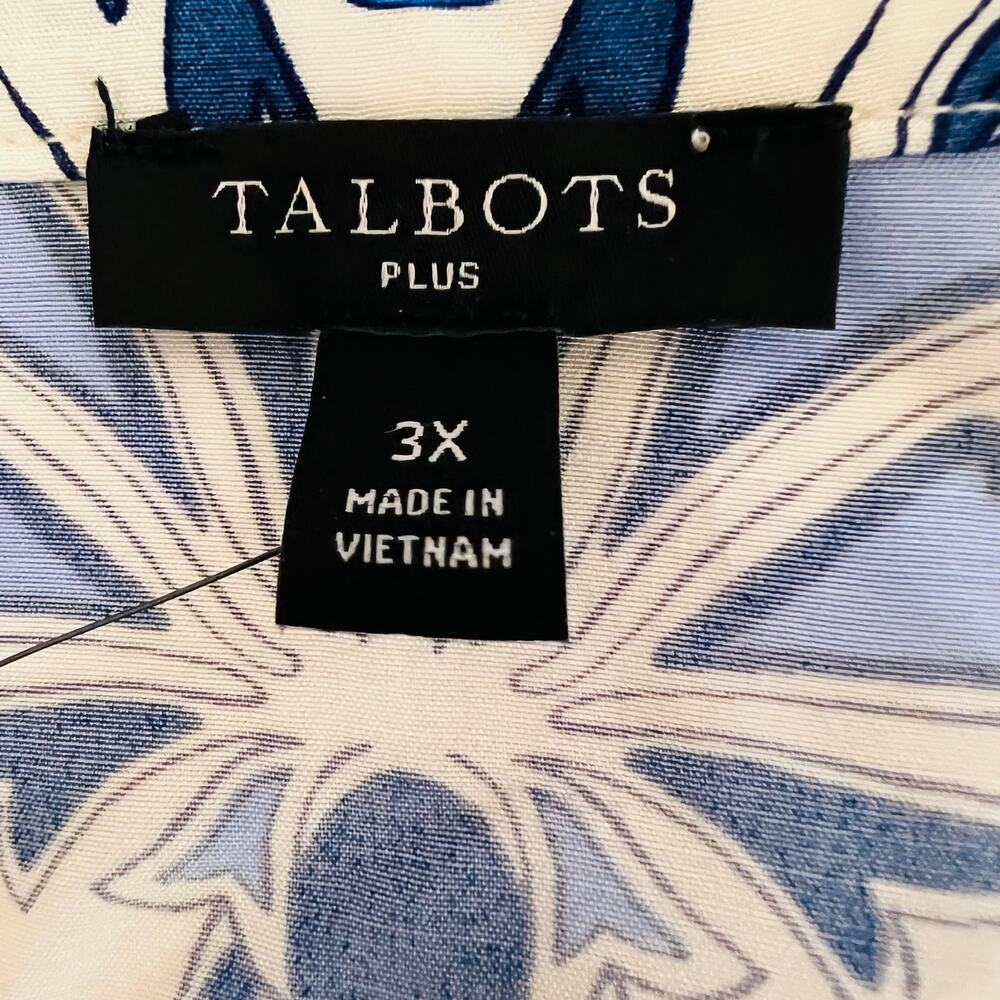 Talbots Blue White Print Popover Top V Neck Long Sleeve Size 3X NWT - Picture 7 of 10